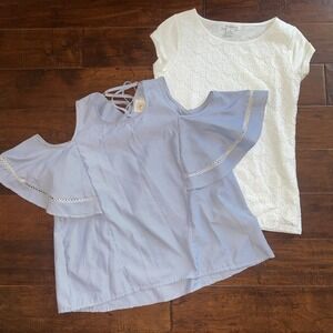 Lot 2 Feminine Summer Tops Small G&E Cold‎ Shoulder Liz Claiborne White EUC